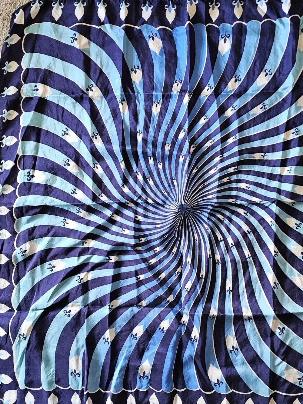 Vintage Style Op Art Scarf Blue Psychedelic Spiral Square Bandana
